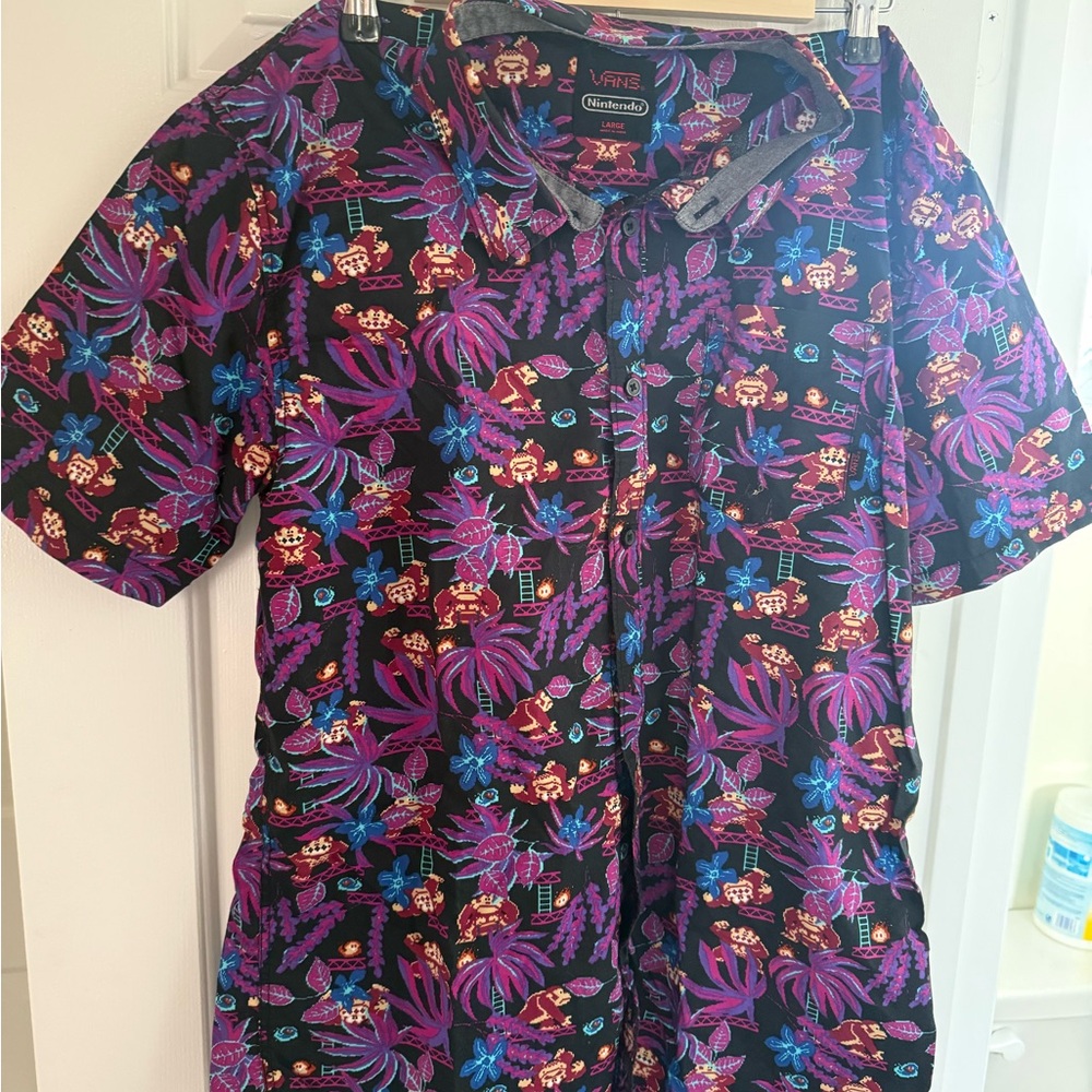 Vans Black and Purple Tropical Print Shirt
